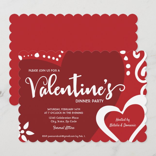 Chic Red Valentine dinner party invitation (Front/Back)
