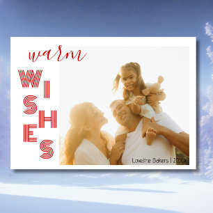 Chic Red Warm Wishes Two Beach Family Photo  Holiday Card