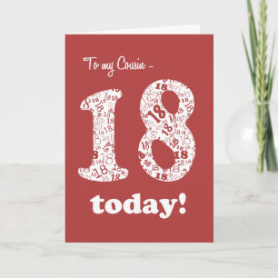 Chic Red, White 18th Birthday for Cousin Card