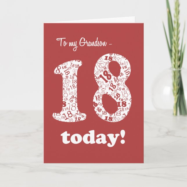 Chic Red, White 18th Birthday for Grandson Card (Front)