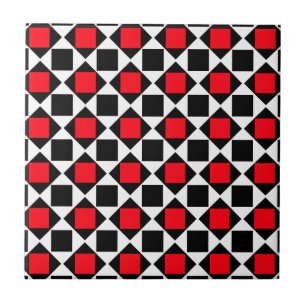 chic red white black pattern tile