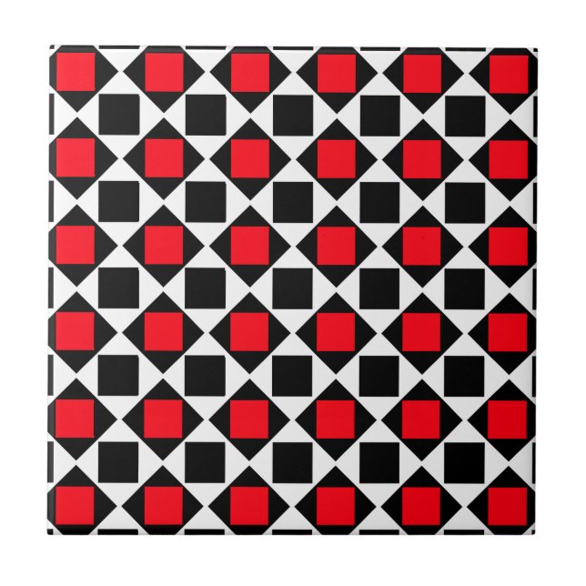 chic red white black pattern tile (Front)