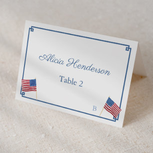 Chic Red White Blue USA Flag Wedding Place Card