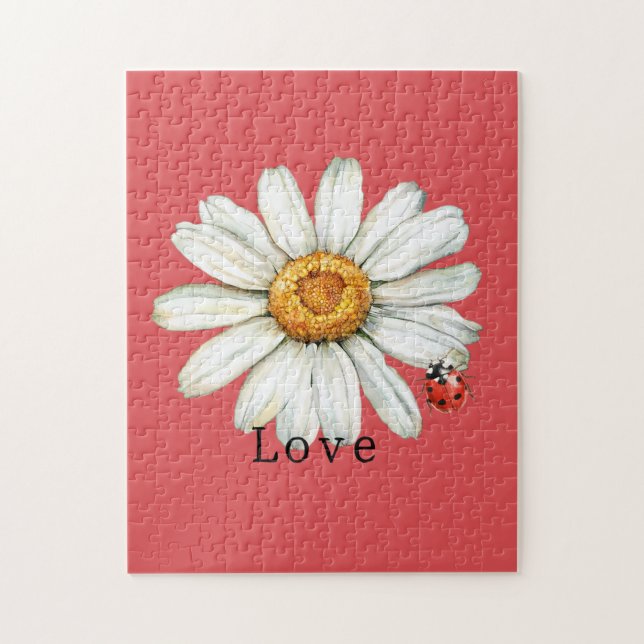 Chic Red White Daisy Flower Ladybug Jigsaw Puzzle (Vertical)