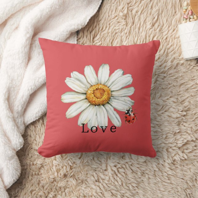 Chic Red White Daisy Flowers   Cushion (Blanket)