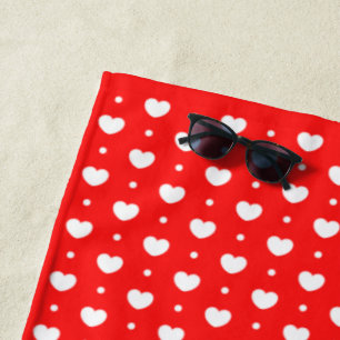 Chic Red White Hearts Pattern Family Beach Towel