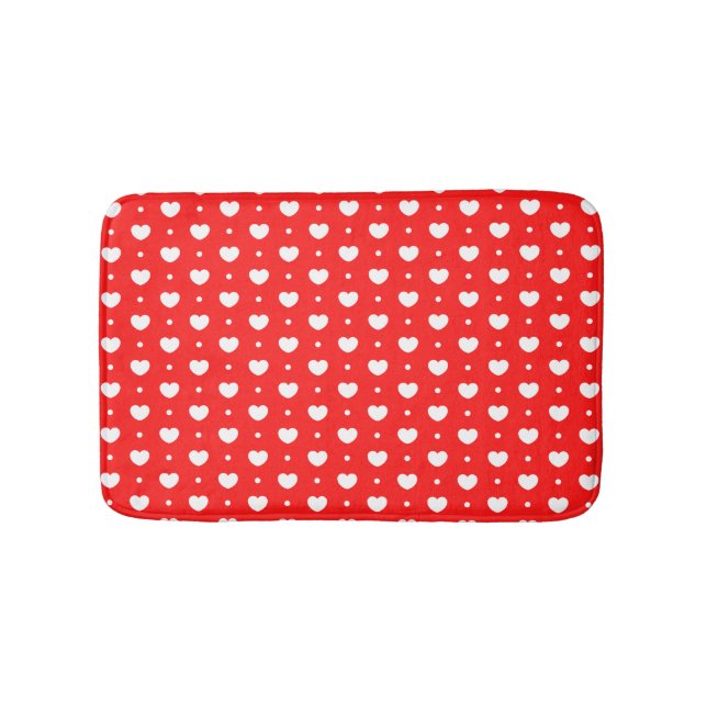 Chic Red White Hearts Pattern Girl Bath Mat (Front)
