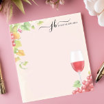 Chic Red Wine Glass Grapes Personalised Watercolor Notepad<br><div class="desc">This personalised notepad features a watercolor red wine glass with rich grape clusters and vineyard leaves, creating a stylish and elegant design. Perfect for wine lovers, vineyard enthusiasts, and those who enjoy sophisticated stationery. Customise the text at the top for a unique touch, making it ideal for journalling, note-taking, or...</div>