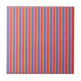 Chic Red, Yellow, Pink, Blue Stripe Ceramic Tile