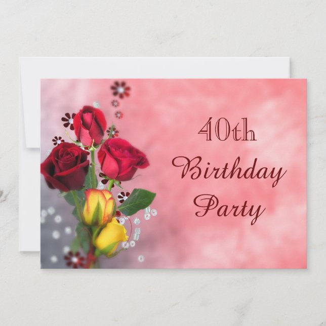 Chic Red & Yellow Roses 40th Birthday Invitation (Front)