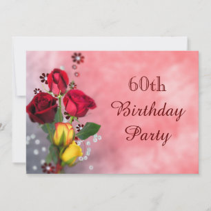 Chic Red & Yellow Roses 60th Birthday Invitation