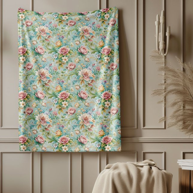 Chic Refined Rococo Floral Soft Pastel Elegant Fleece Blanket (Chic Refined Rococo Floral Soft Pastel Elegant Fleece Blanket)