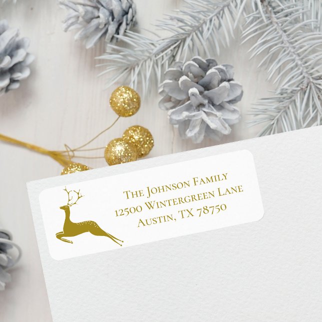 Chic Reindeer White Gold Christmas Return Address (Creator Uploaded)