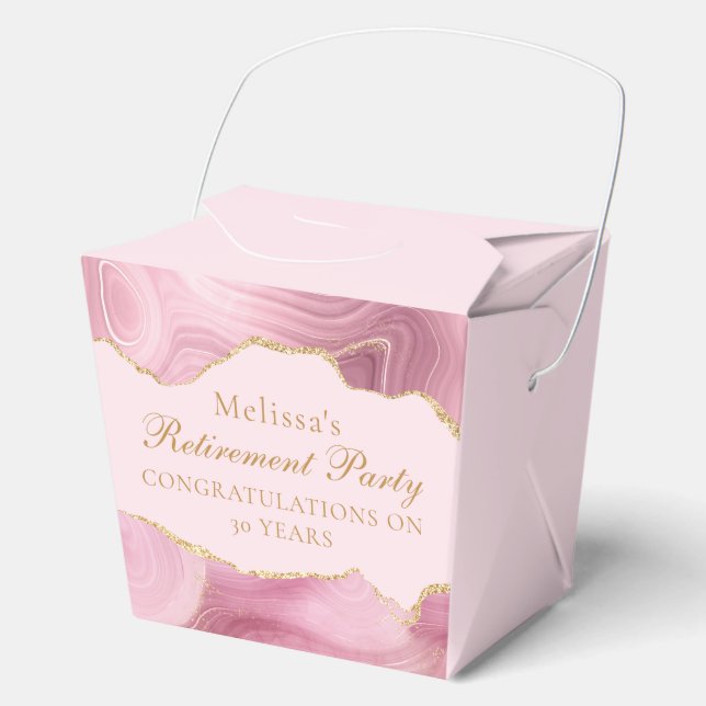 Chic Retirement Party Pink Gold Agate Custom Favour Box (Front)