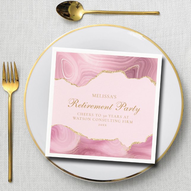 Chic Retirement Party Pink Gold Agate Custom Napkin (Creator Uploaded)
