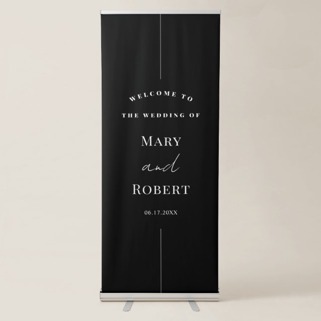 Chic retractable calligraphy wedding welcome banne banner (Front)