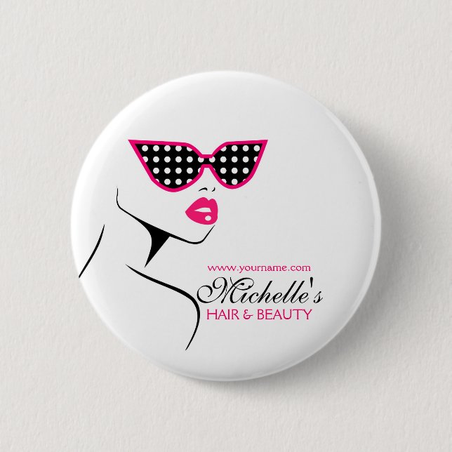 Chic Retro Black Pink Polka Dot Sunglasses Beauty  6 Cm Round Badge (Front)