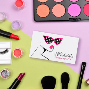 Chic Retro Black Pink Polka Dot Sunglasses Beauty Business Card