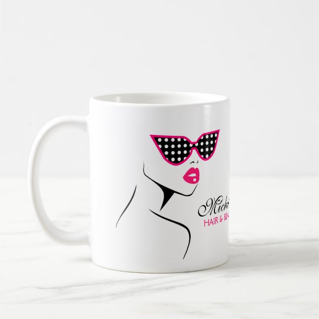 Chic Retro Black Pink Polka Dot Sunglasses Beauty  Coffee Mug (Left)
