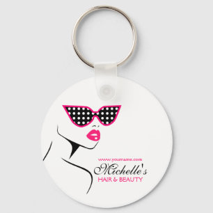 Chic Retro Black Pink Polka Dot Sunglasses Beauty Key Ring