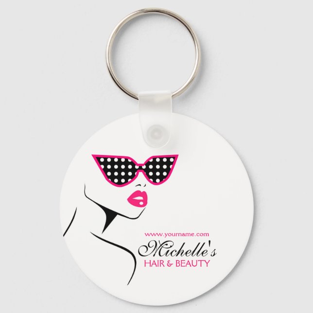 Chic Retro Black Pink Polka Dot Sunglasses Beauty  Key Ring (Front)