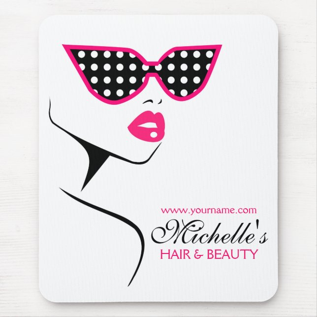 Chic Retro Black Pink Polka Dot Sunglasses Beauty  Mouse Mat (Front)