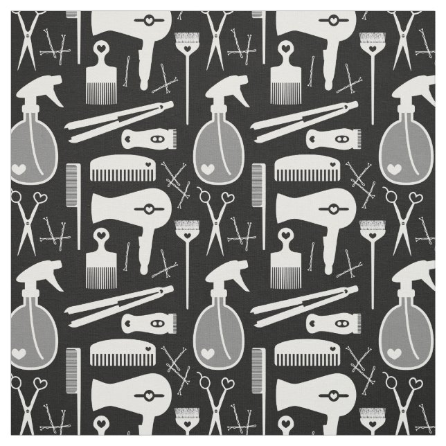 Chic Retro Black & White Hair Salon Tools Fabric (Swatch)