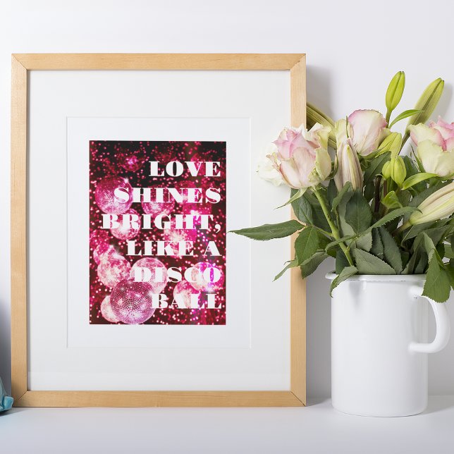 Chic Retro Bold Disco Ball Pink Wall Art (Front)