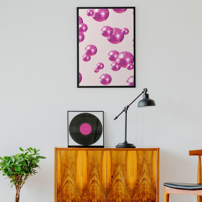 Chic Retro Bold Disco Balls Pink Poster (Front)