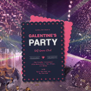 Chic Retro Bold Pink Navy Blue Galentine's Party Invitation