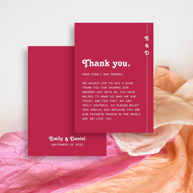 Chic Retro Bright Hot Pink Wedding Thank You Place Card (Creator Uploaded)