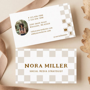 Chic Retro Chequered Pattern Content Creator Photo Business Card