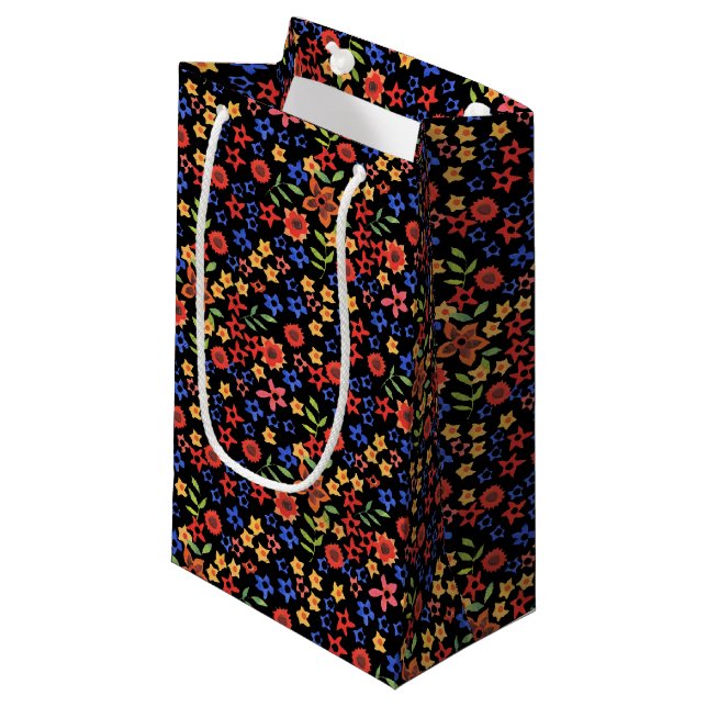 Chic Retro Ditsy Floral Custom Small Gift Bag (Front Angled)