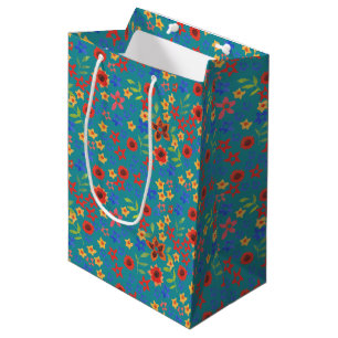 Chic Retro Ditsy Floral on Teal Medium Gift Bag
