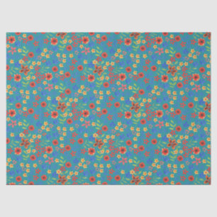Chic Retro Ditsy Floral on Teal Tissue Paper