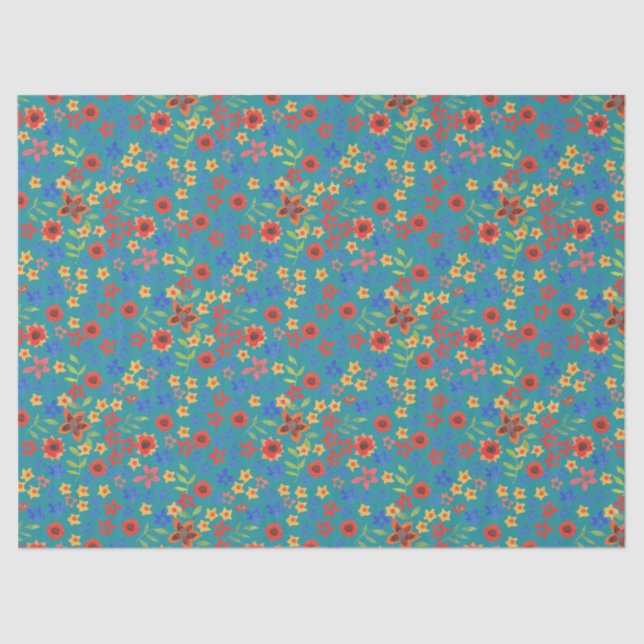 Chic Retro Ditsy Floral on Teal Tissue Paper (Front)