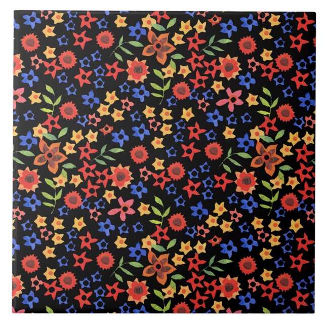 Chic Retro Floral Print Custom Ceramic Tile (Front)