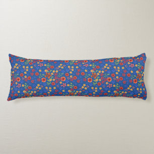 Chic Retro Floral Print on Blue Body Pillow