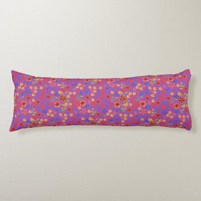 Chic Retro Floral Print on Magenta Body Pillow (Front)