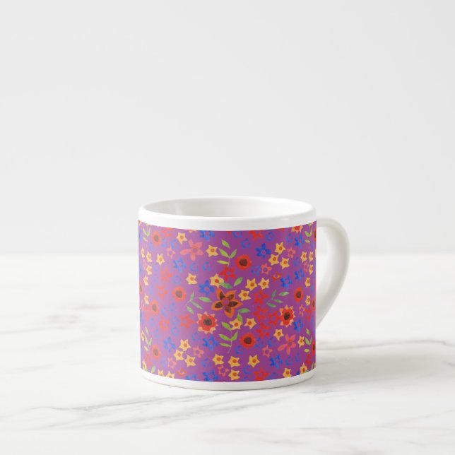 Chic Retro Floral Print on Magenta Espresso Mug (Front Right)
