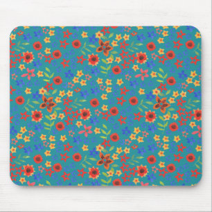 Chic Retro Floral Print on Teal Mousepad