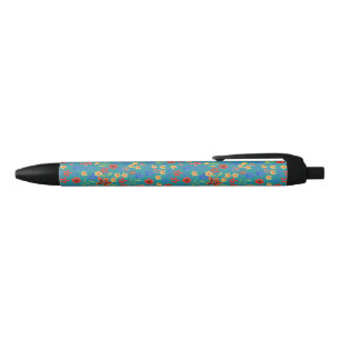Chic Retro Floral Print on Teal Pen