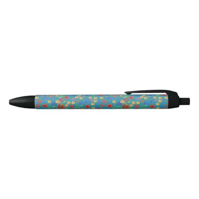 Chic Retro Floral Print on Teal Pen (Top)