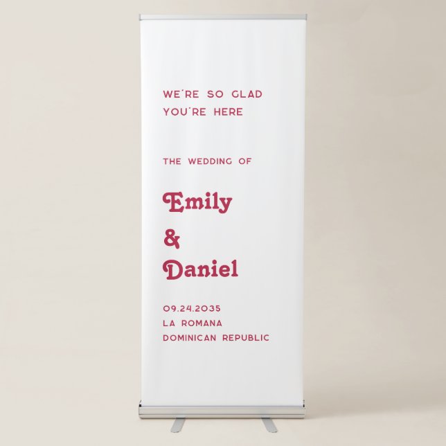Chic Retro Hot Pink Typography Wedding Welcome Retractable Banner (Front)