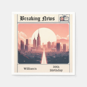 Chic Retro men Adult Newspaper 30th Birthday Napkin