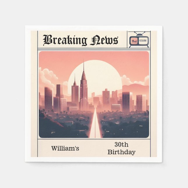Chic Retro men Adult Newspaper 30th Birthday Napkin (Front)