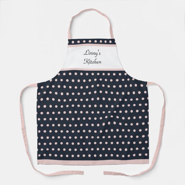 Chic Retro Pink and Black Polka Dotted Apron (Front)
