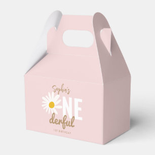 Chic Retro Pink Daisy Flower 1st Birthday Favour Box