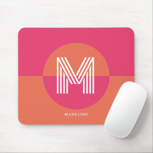 Chic Retro Pink Orange Geometric Modern Monogram Mouse Mat