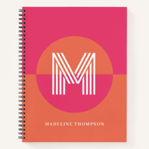 Chic Retro Pink Orange Geometric Modern Monogram Notebook